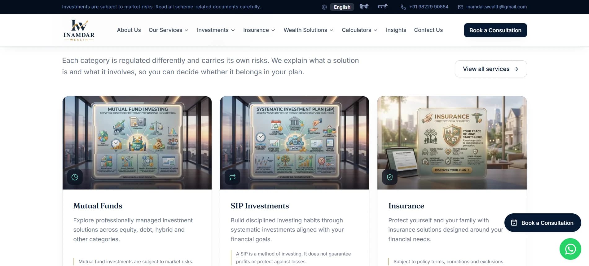 Trilingual wealth advisory website: screenshot